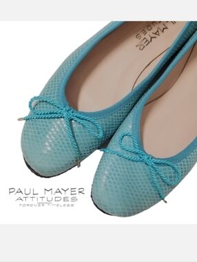 Paul Mayer Turquoise Leather Reptile Embossed Ballet Driving Flats 8½-9